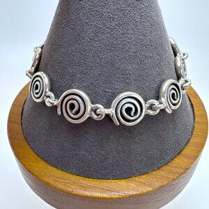 VTG Sterling Silver 925 Spiral Link Chain Bracelet Toggle Clasp Size 7.5" Fit